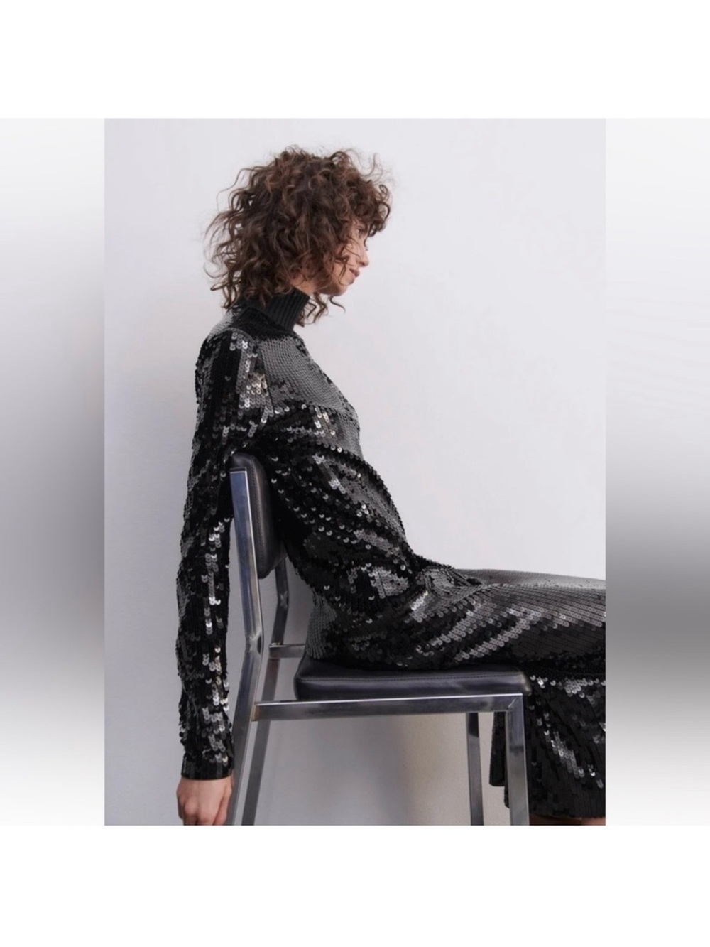 Zara Long Black Sequin Limited Edition Dress - Size Medium - Picture 2 of 6